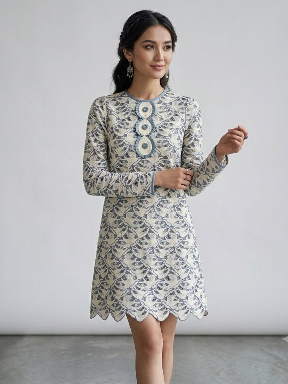 Sretsis rodarte Embroidered 60s vintage Cut Out lace Bird Dress xs babydoll 2 0
